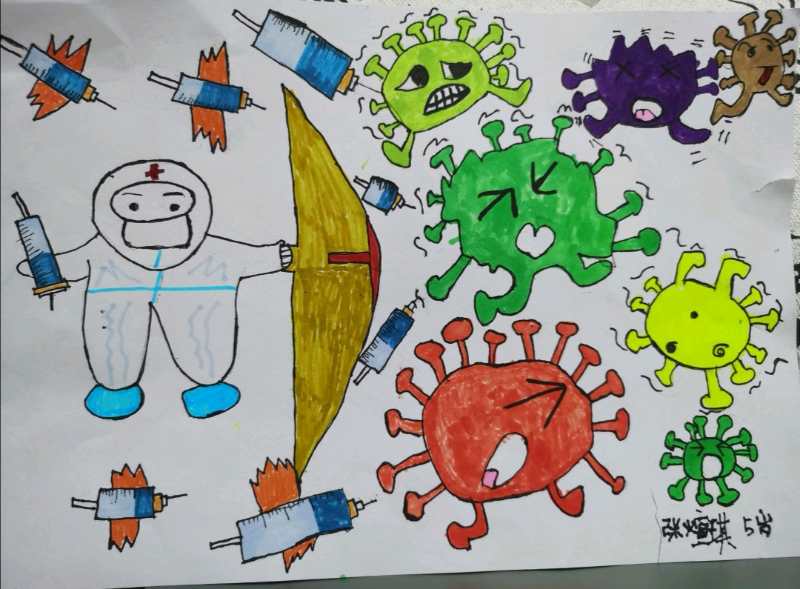 儿童抗疫绘画比赛作品——《平凡而伟大的抗疫战士——医护工作者》